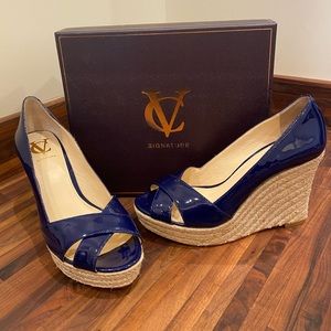 Vince Camuto Blue Patent Leather Espadrille Wedge